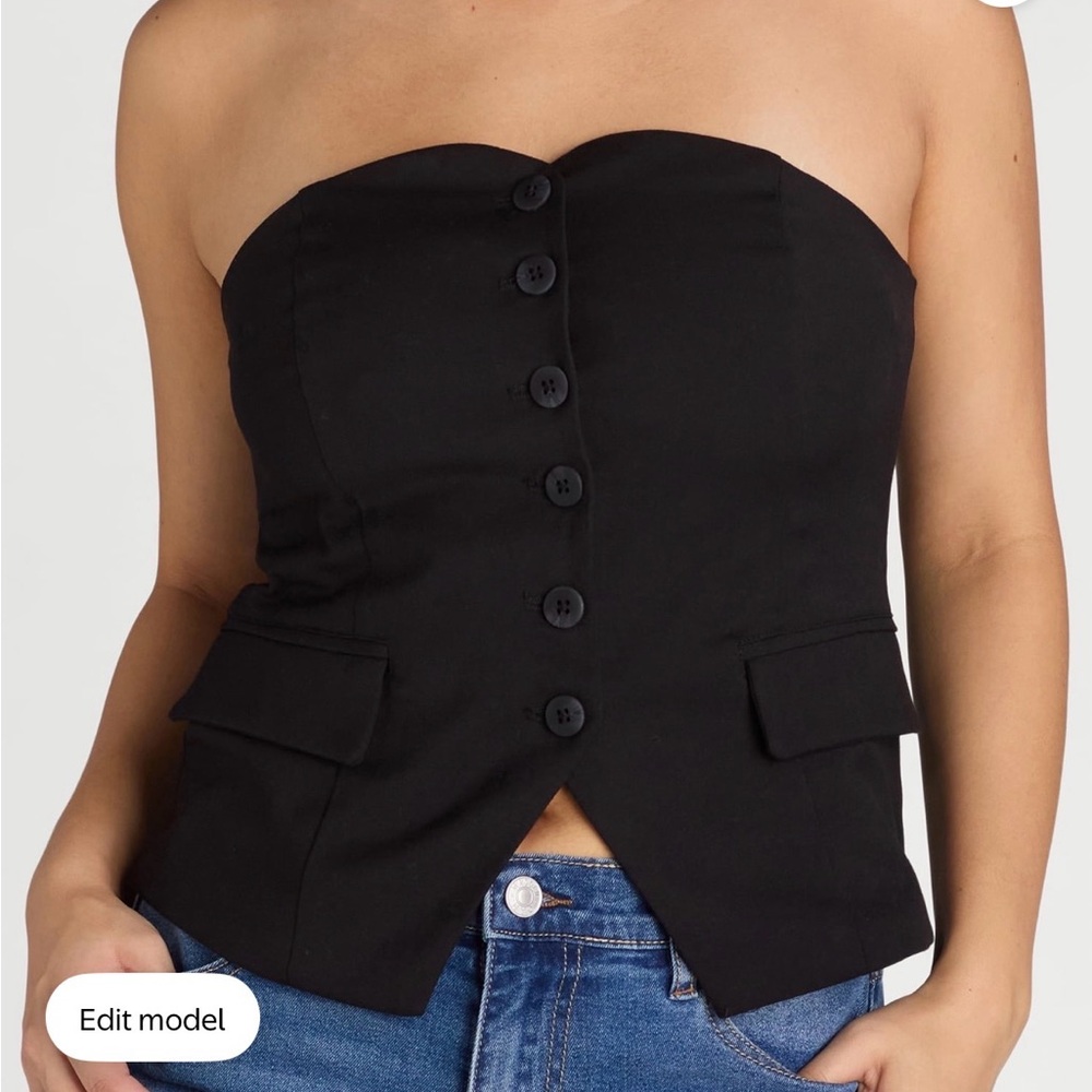 Steve Madden Black Strapless Button-Down Blouse